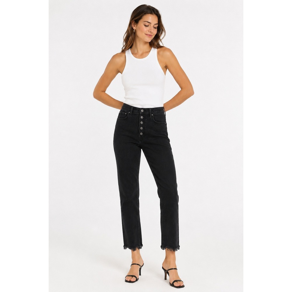 Abercrombie & Fitch The Skinny High Rise Jeans Black Button Fly Raw Hem 27 4S